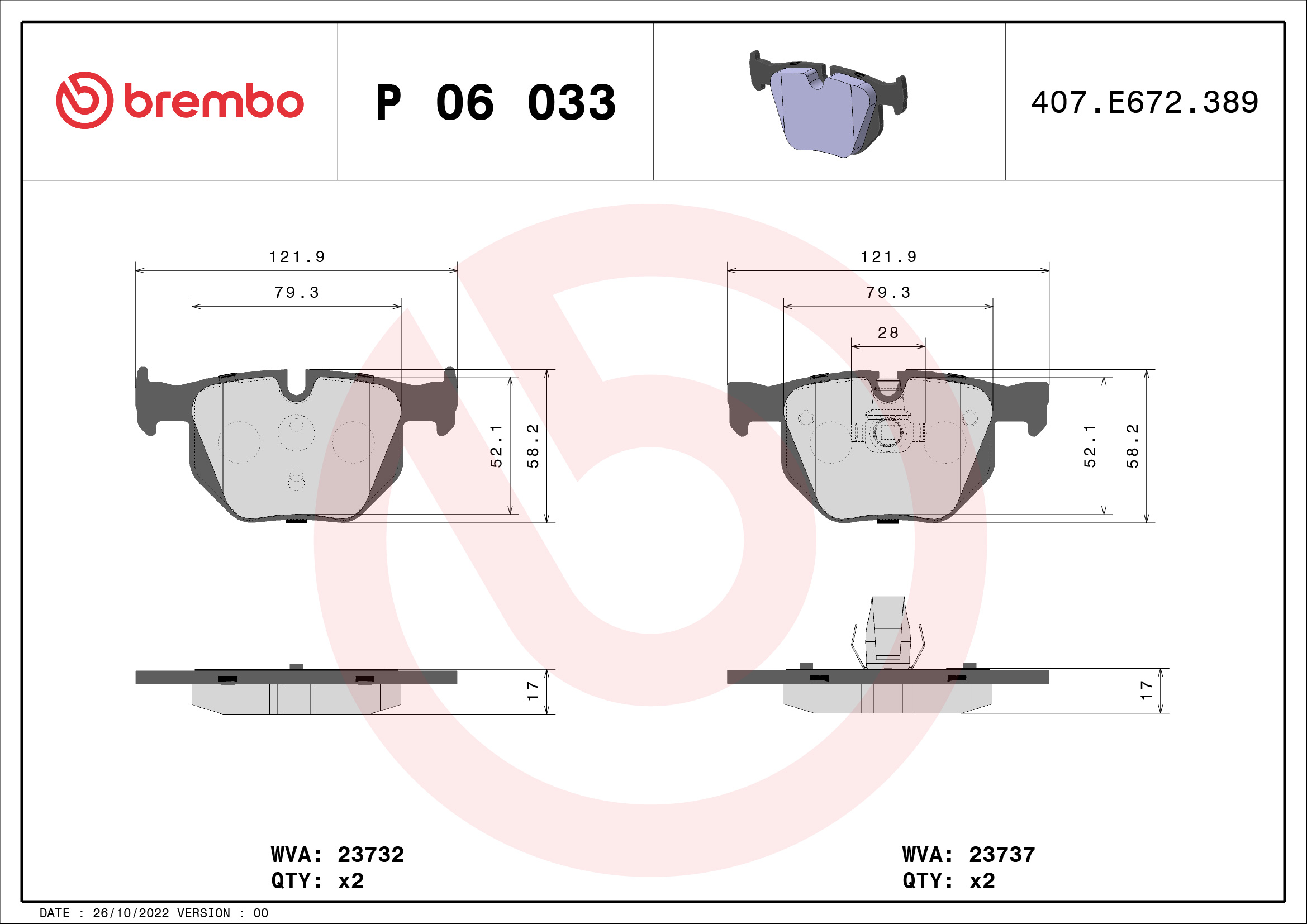 A.B.S. P 06 033 BREMBO Bremsbelagsatz, Scheibenbremse